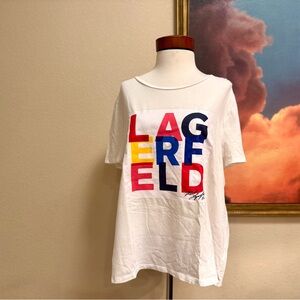 Karl Lagerfeld White Tee with Bold Multicolor Design